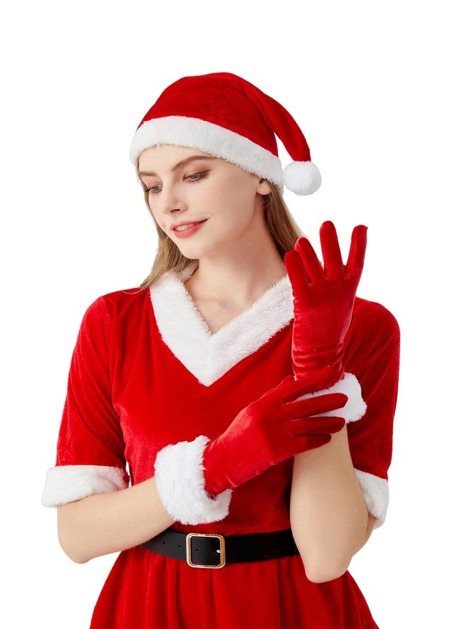 sodknow Santa Claus Gloves for Adults, Red Christmas Costume Velvet Gloves with White Fur Cuff, Mrs Claus Holiday Party Cosplay Accessories for Women & Men (1 Pair) - Image 4